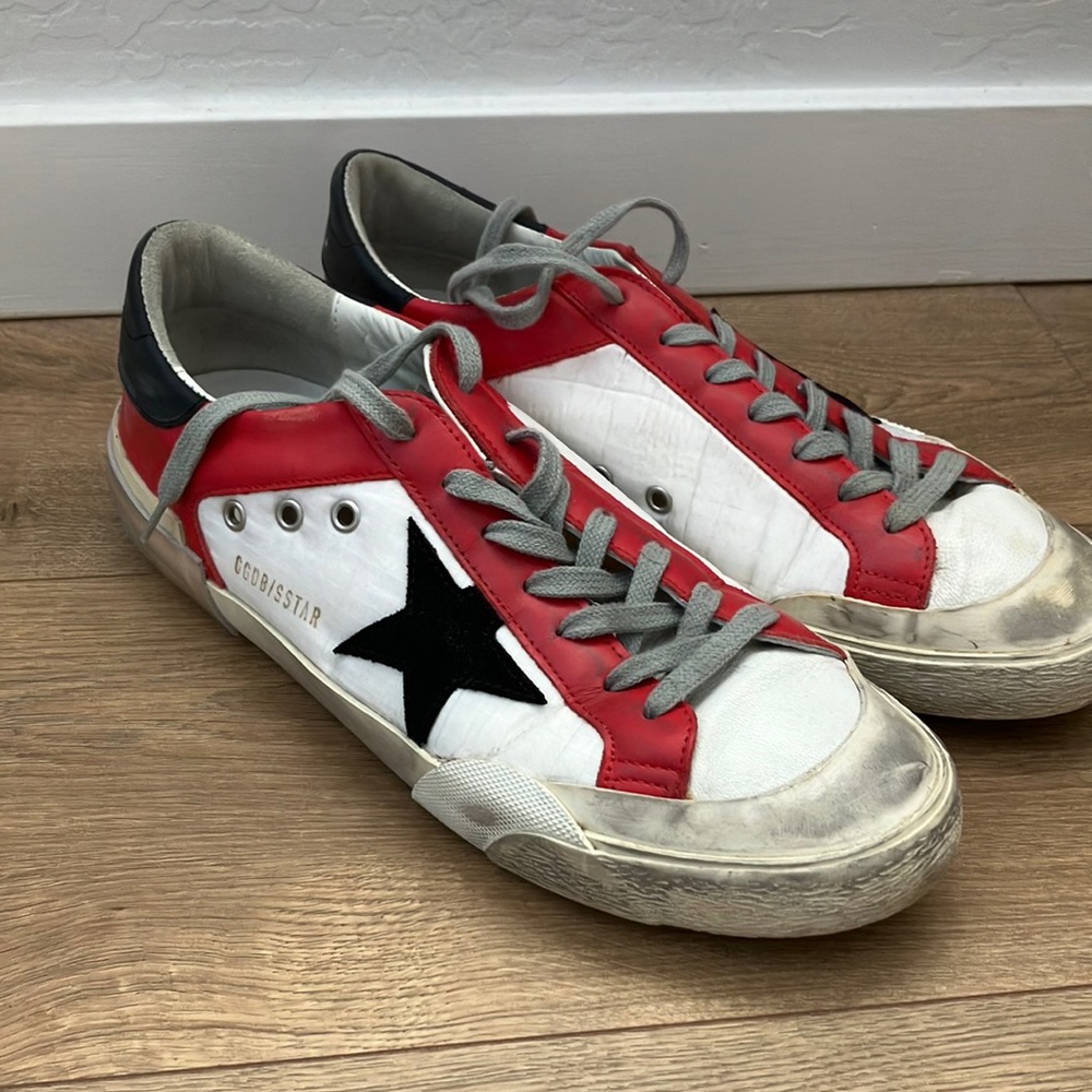 White red and black Golden Goose shoes size 10.5
